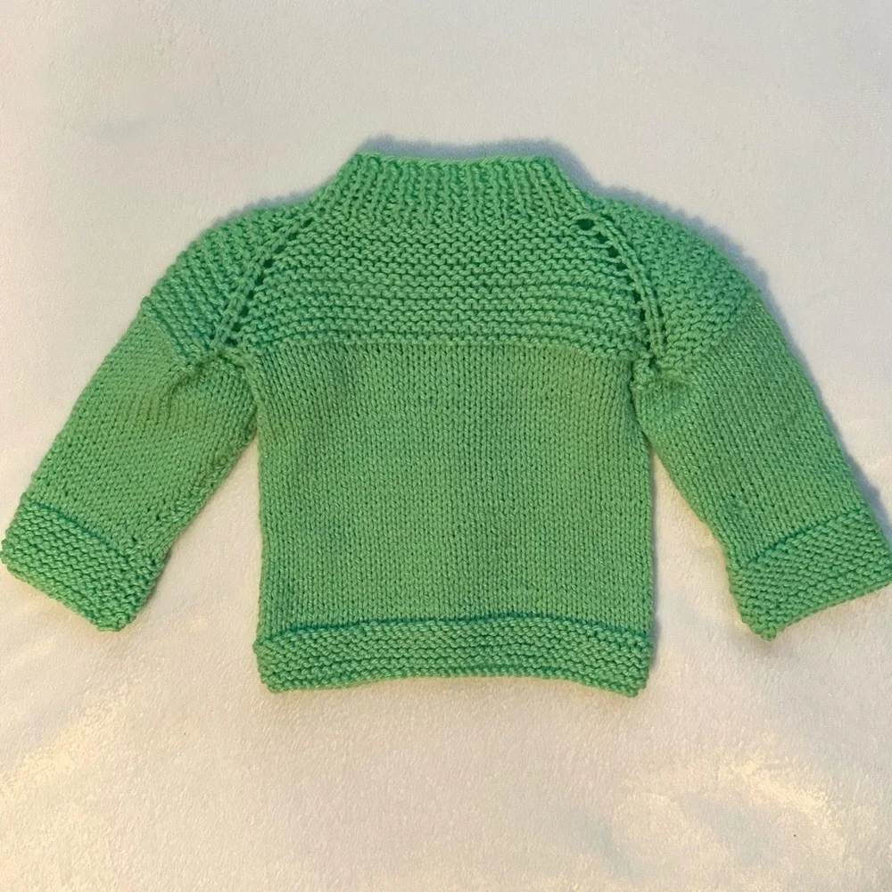 Vintage Handmade Green Cardigan Sweater Duck Buttons Crochet Knit NB Baby Boy